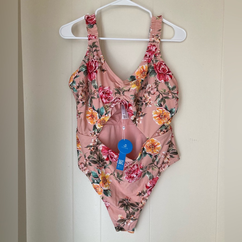 NWT Cupshe Pink floral one piece monokini XL Swimsuit Swimwear Swim